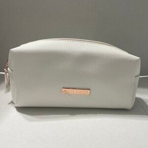 NWOT Vince Camuto Cosmetic / Travel Bag White w/ Rose Gold Accents Pink Interior